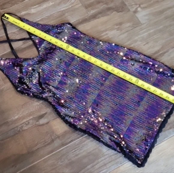 Sequin Lace Trim Strappy Back Lined Mini Dress, XS - Picture 8 of 12